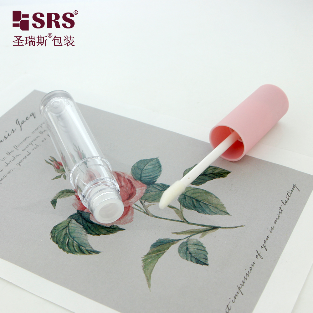 Crystal Clear Empty Plastic Tube for Lip Shimmer Glitter Gloss Cosmetic Packaging with Pink Cap White Brush