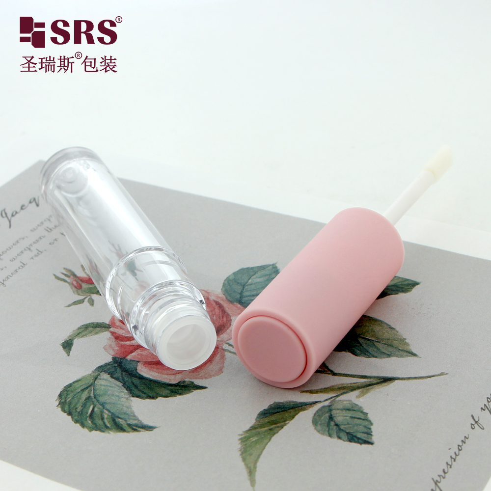 Crystal Clear Empty Plastic Tube for Lip Shimmer Glitter Gloss Cosmetic Packaging with Pink Cap White Brush