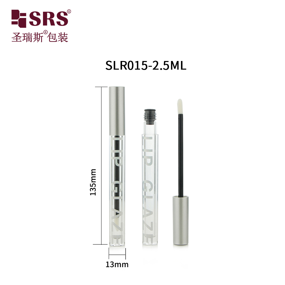 2.5ml Round Slim Shaped Lip Glaze Tube Lip Oil Container with Soft Brush Wand Clear Tube