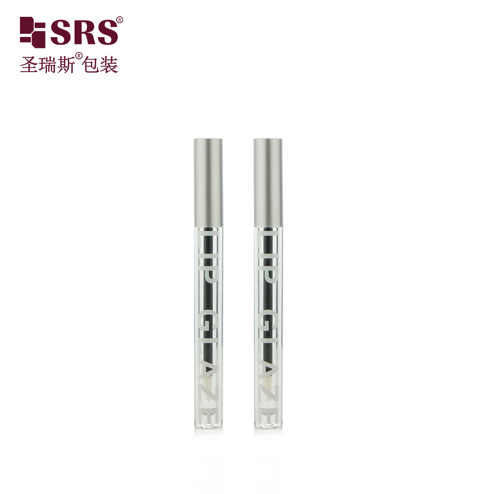 2.5ml Round Slim Shaped Lip Glaze Tube Lip Oil Container with Soft Brush Wand Clear Tube