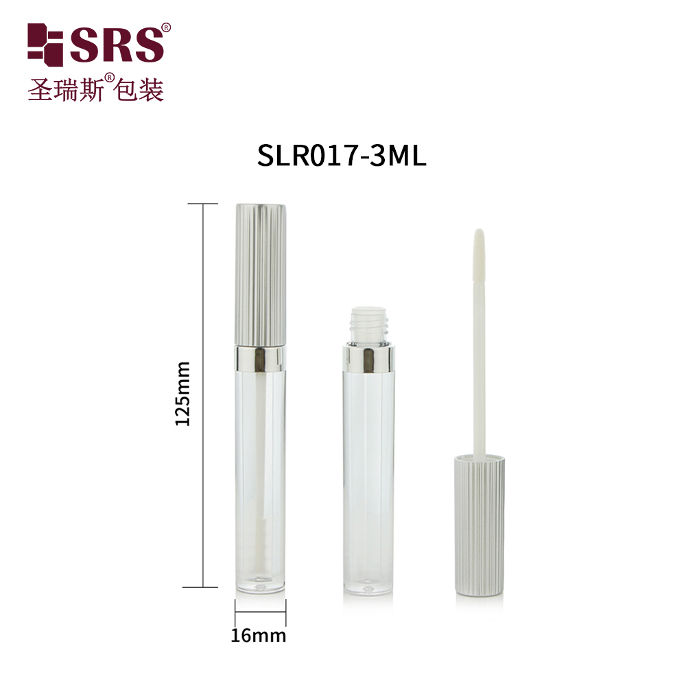 Silver Ribbed Cap Slim Round Shaped Tube Container Plastic Packaging lip gloss tube