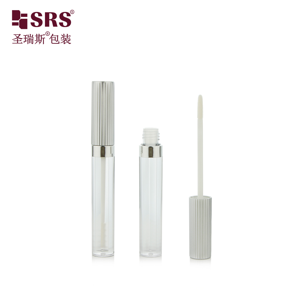 Silver Ribbed Cap Slim Round Shaped Tube Container Plastic Packaging lip gloss tube