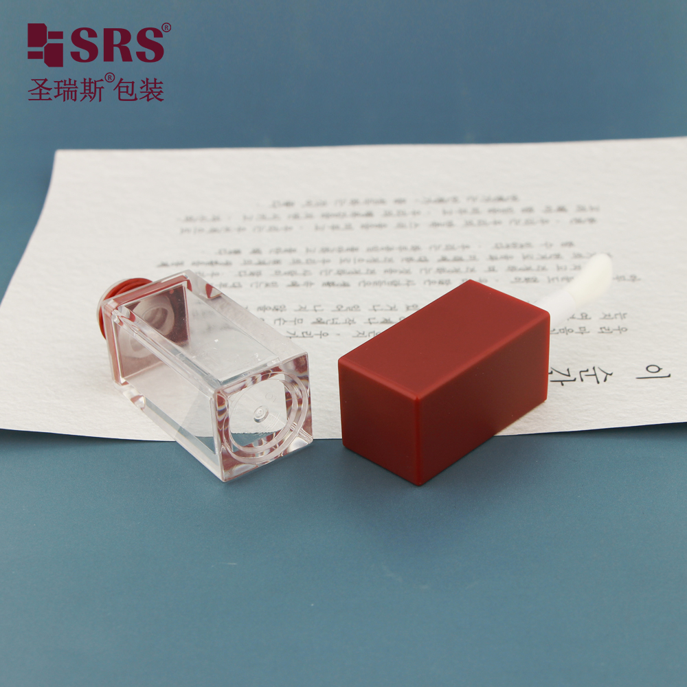 5ML Empty Square Shaped Clear Transparent Tube Packaging with Falu Red Cap