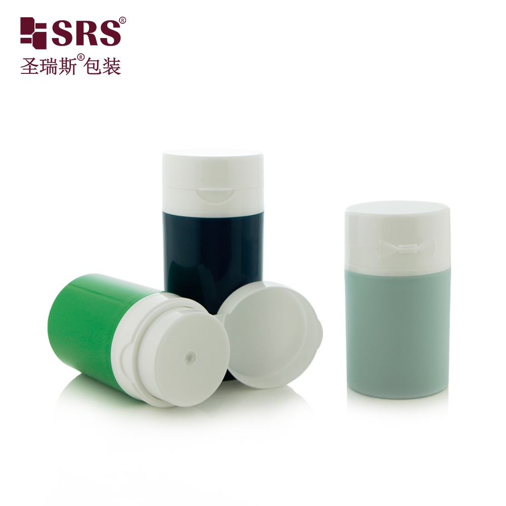 Round Cylinder Shape Flip Cap Airless PP Lotion Bottle Custom Milk Yellow Gradient Blue 50ml 100ml 150ml 200ml