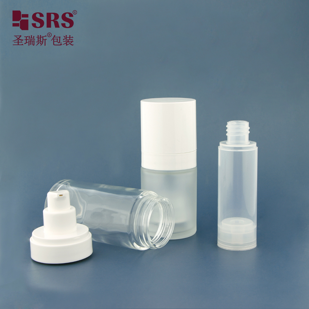 Replaceable Empty Clear Glass Lotion Pump Bottles Customization Logo Printing Airless Bottle 30 ml