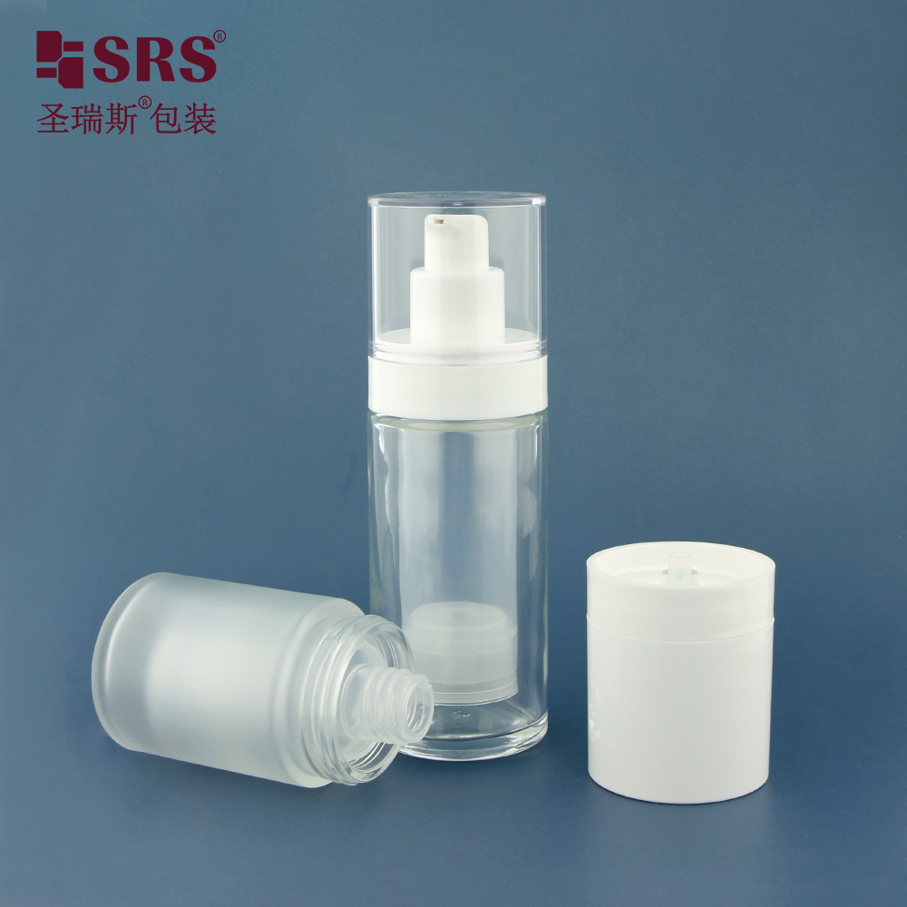 Replaceable Empty Clear Glass Lotion Pump Bottles Customization Logo Printing Airless Bottle 30 ml