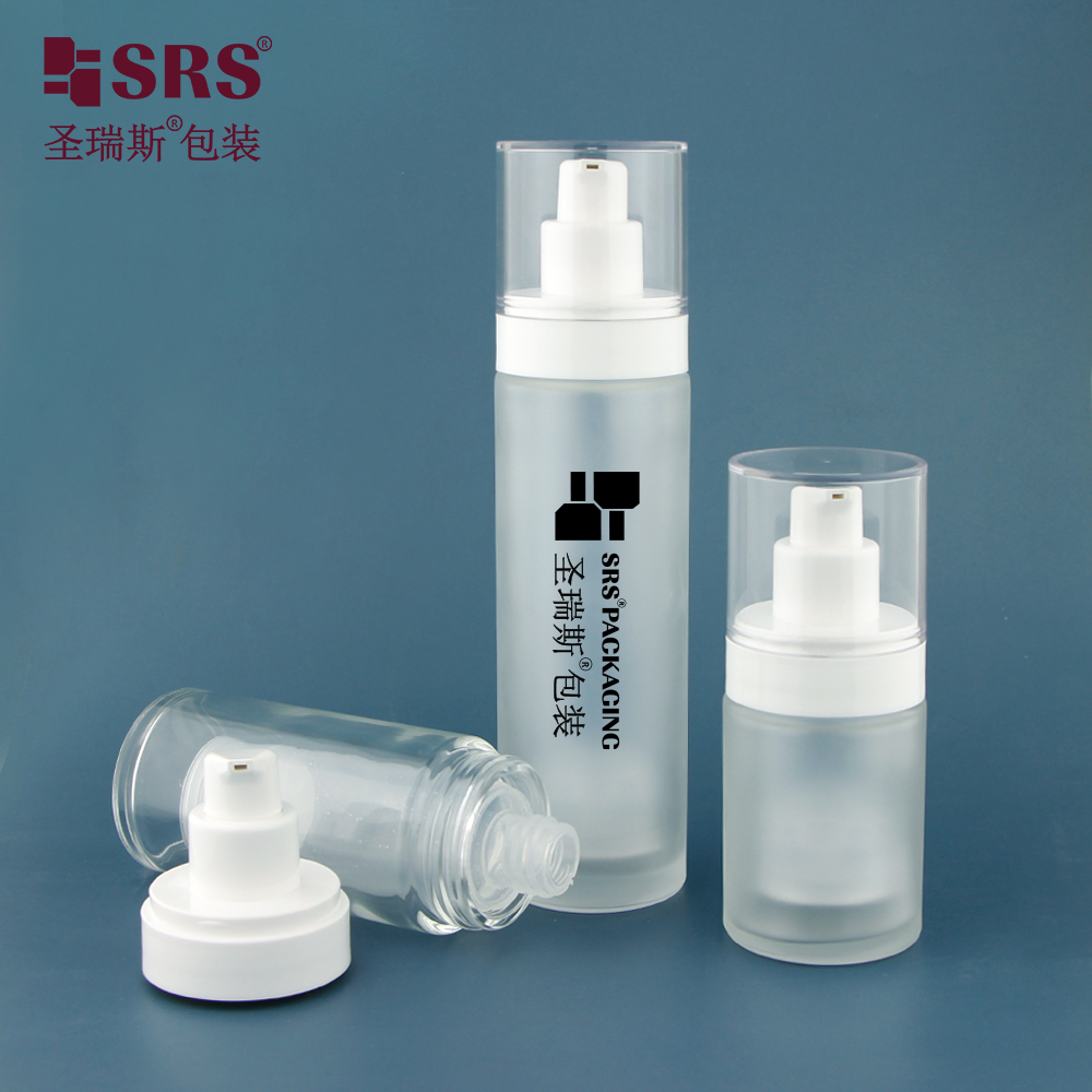 Replaceable Empty Clear Glass Lotion Pump Bottles Customization Logo Printing Airless Bottle 30 ml