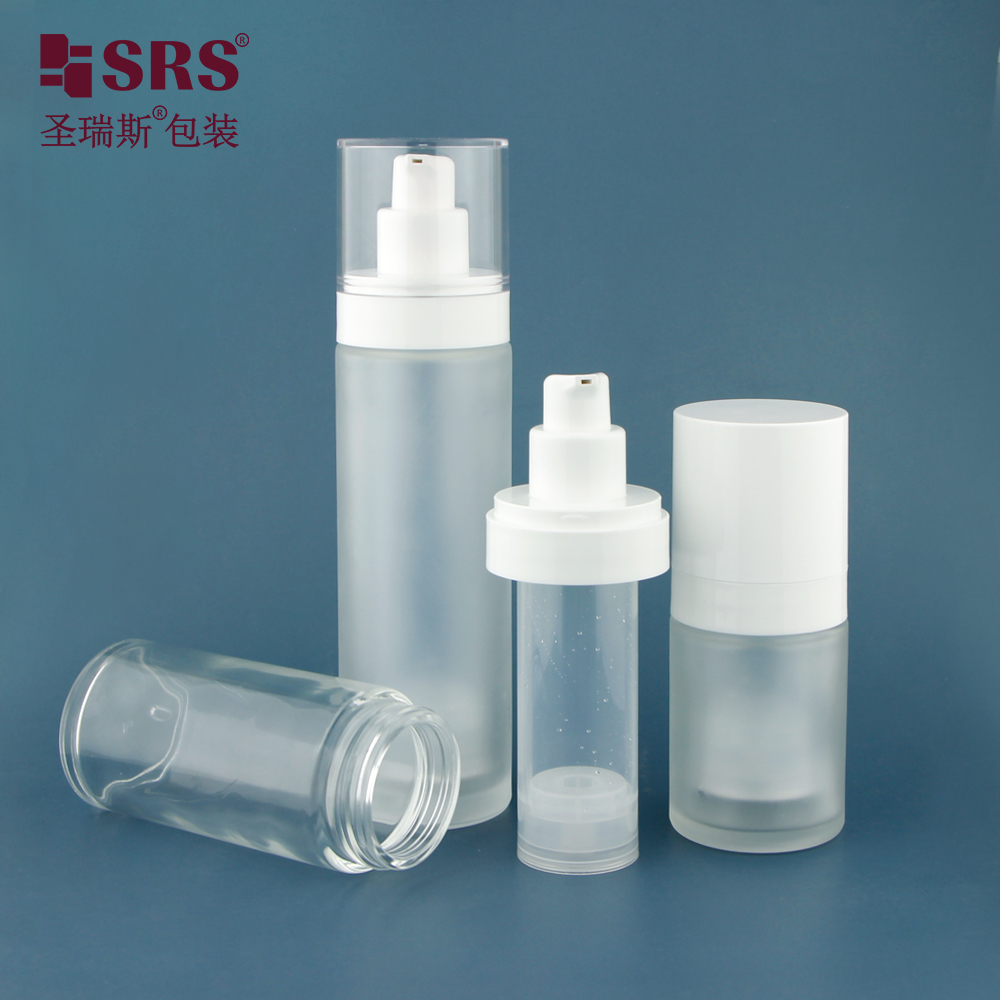 Replaceable Empty Clear Glass Lotion Pump Bottles Customization Logo Printing Airless Bottle 30 ml