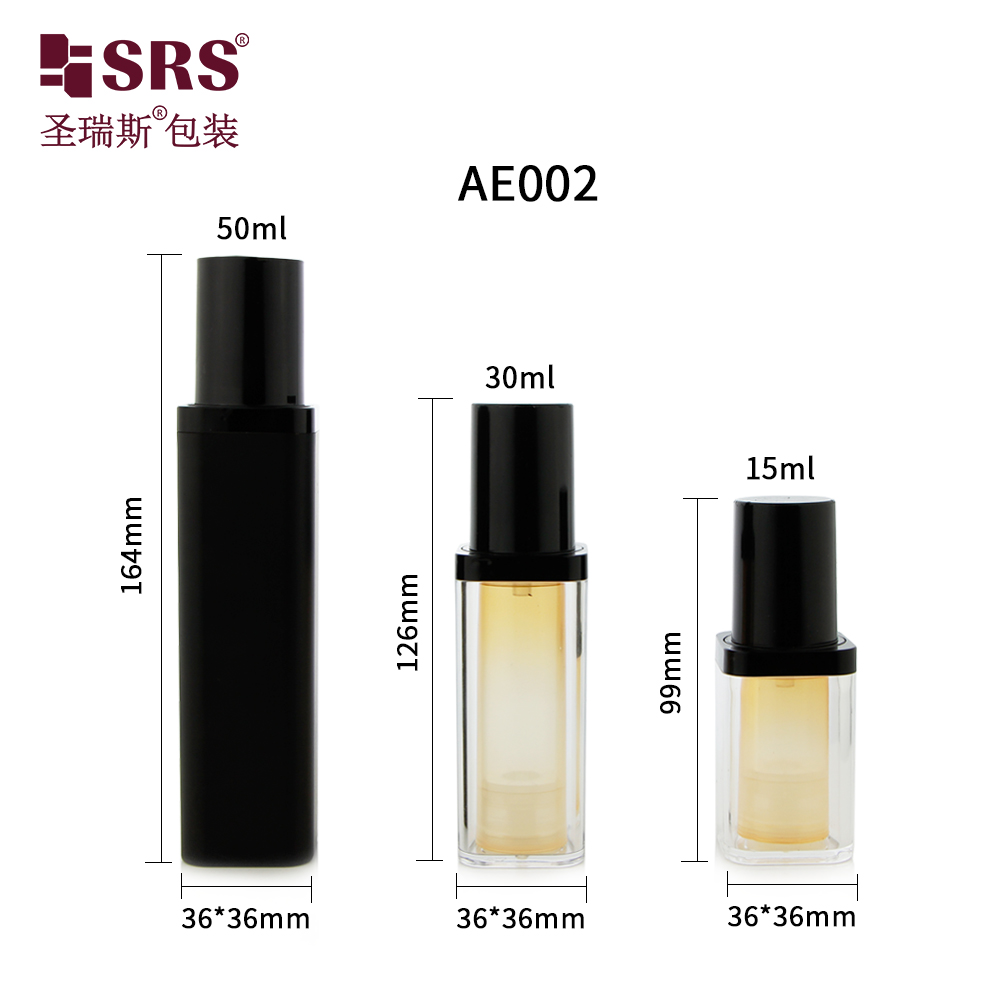 Empty PET Replaceable Double Wall Square Shape Custom Color Facial Serum Airless Bottle 50ml