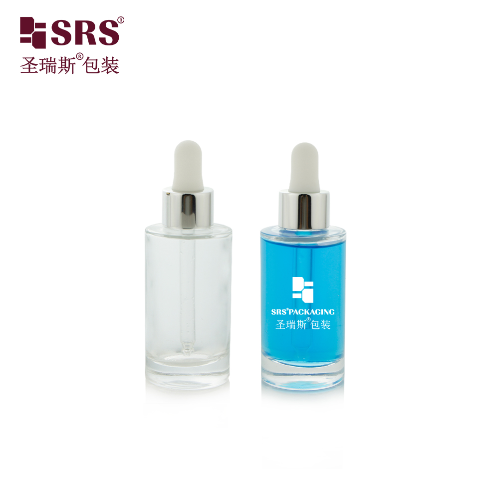 Empty 30ml Essential Oil Glass Dropper Bottle Serum Perfume 1oz Dropper Bottle With Aluminum Shoulder