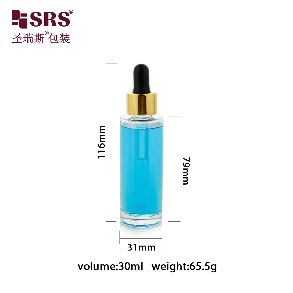 Wholesale Glass Hair Oil Essential Oil Dropper Bottle 30ml Round Shape Glass Skin Care Serum Bottle