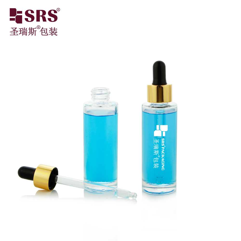 Wholesale Glass Hair Oil Essential Oil Dropper Bottle 30ml Round Shape Glass Skin Care Serum Bottle