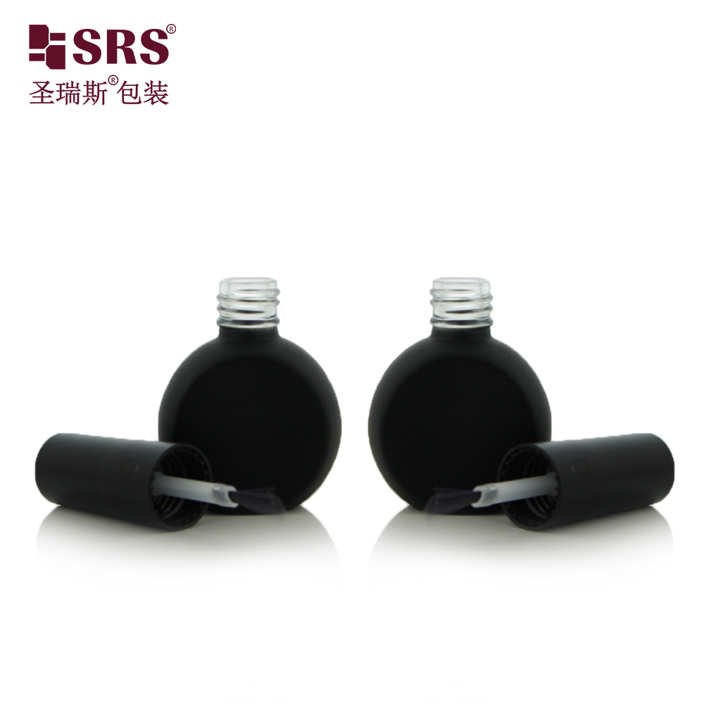 SRS Luxury Frosted Black Custom Color 8ml Round Shape Glass Nail Polish Bottle With Brush