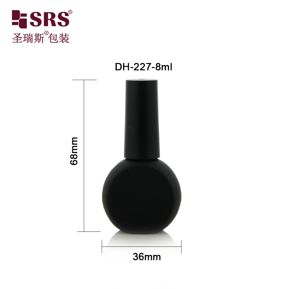 SRS Luxury Frosted Black Custom Color 8ml Round Shape Glass Nail Polish Bottle With Brush