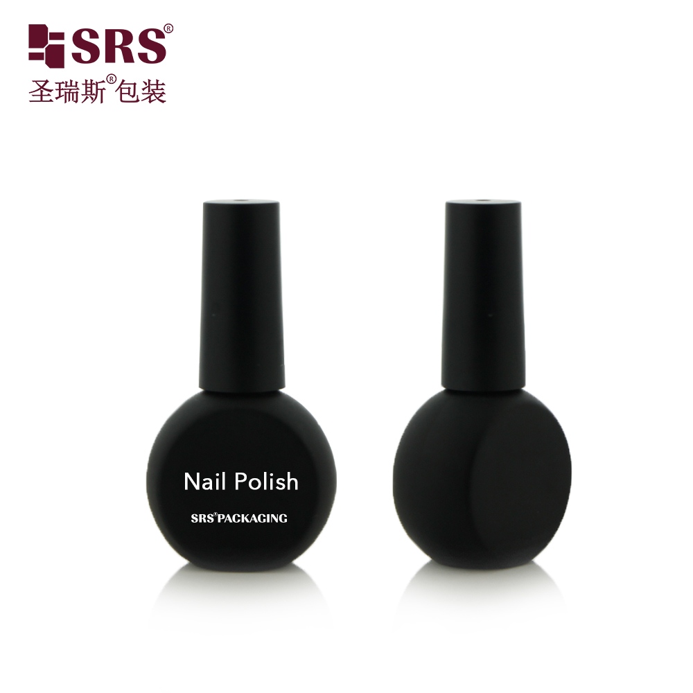 SRS Luxury Frosted Black Custom Color 8ml Round Shape Glass Nail Polish Bottle With Brush