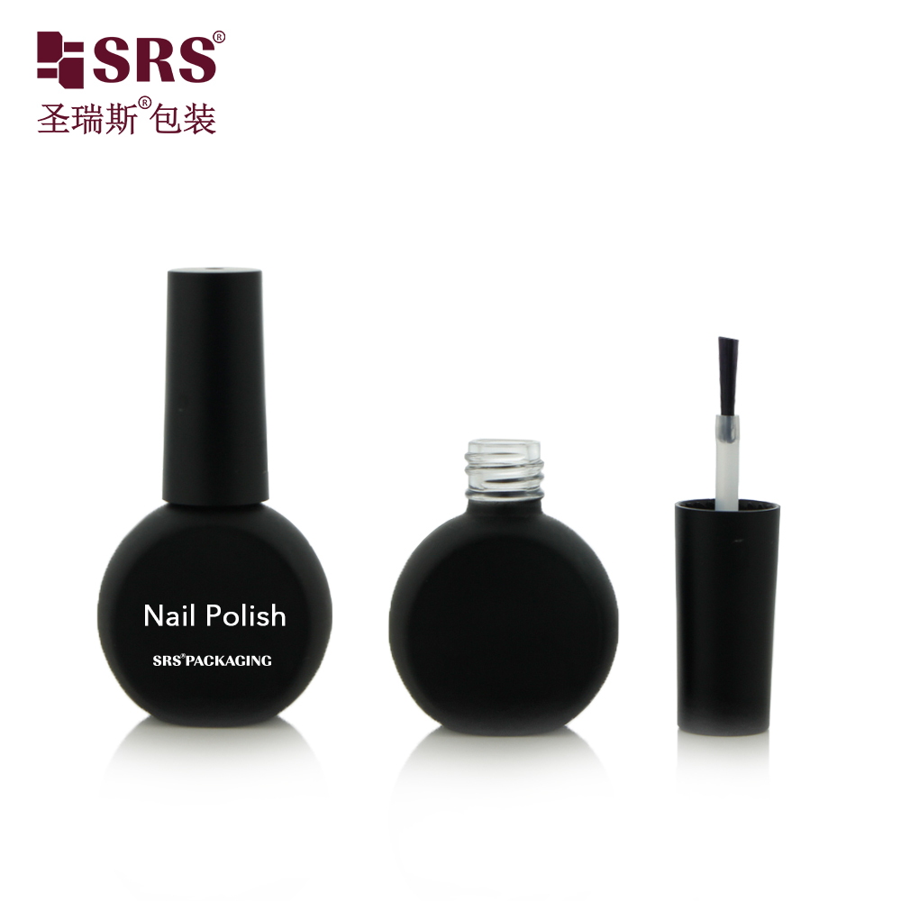 SRS Luxury Frosted Black Custom Color 8ml Round Shape Glass Nail Polish Bottle With Brush