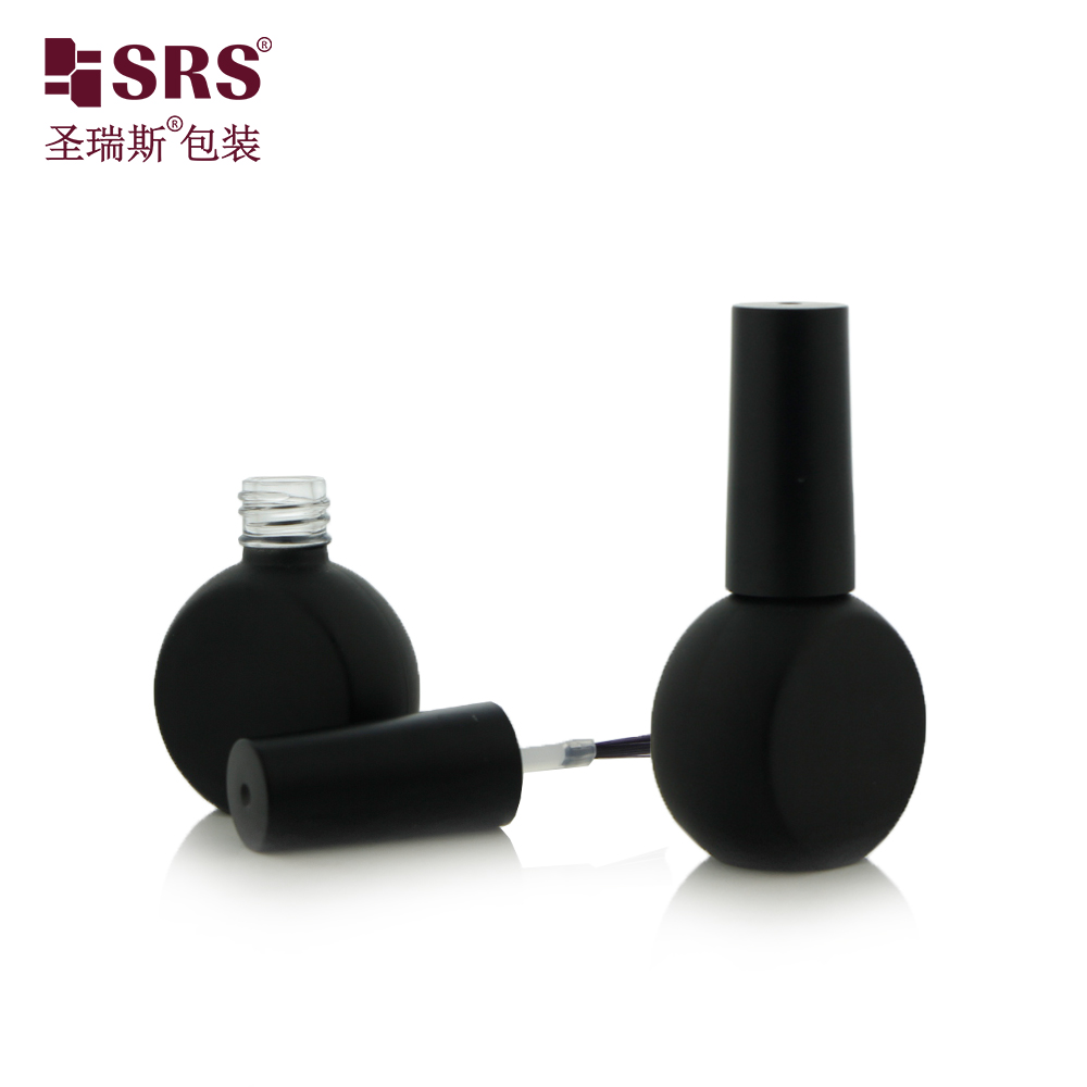 SRS Luxury Frosted Black Custom Color 8ml Round Shape Glass Nail Polish Bottle With Brush