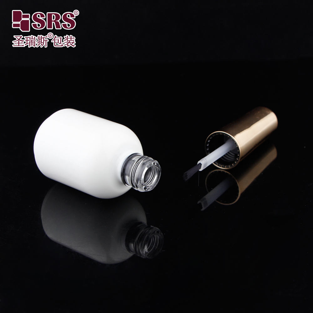 Round Paint White Glass Bottles With Shiny Gold Lid Brush Empty Nail Polish Bottle 15ml