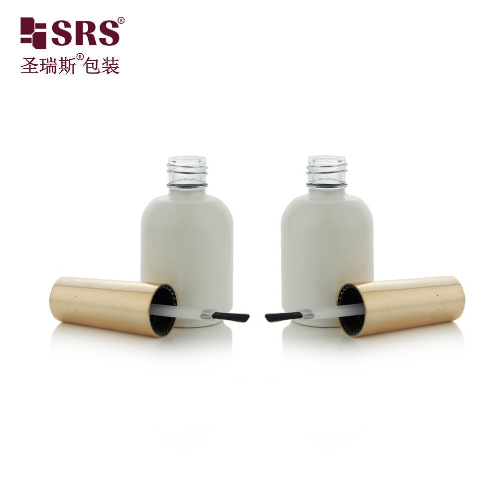 Round Paint White Glass Bottles With Shiny Gold Lid Brush Empty Nail Polish Bottle 15ml