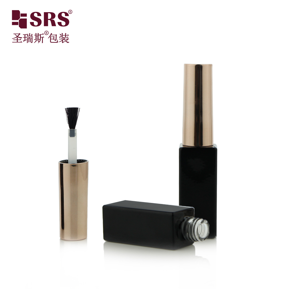 Wholesale 6ml Black Nail Polish Mini Glass Bottle With Brush Caps Cosmetic Packaging