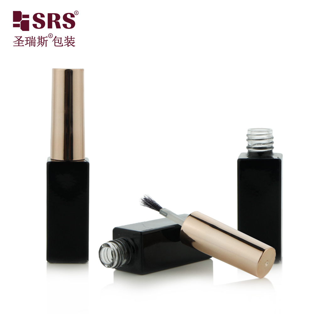 Wholesale 6ml Black Nail Polish Mini Glass Bottle With Brush Caps Cosmetic Packaging