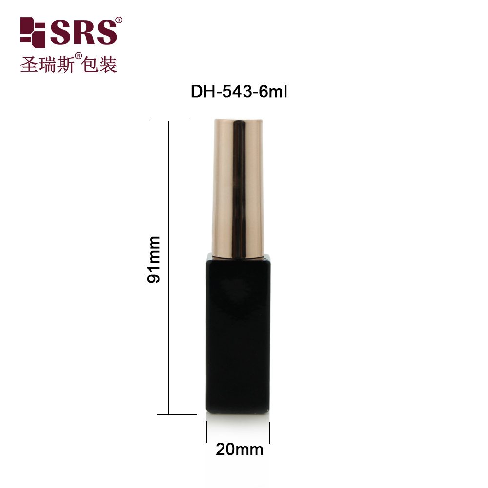 Wholesale 6ml Black Nail Polish Mini Glass Bottle With Brush Caps Cosmetic Packaging