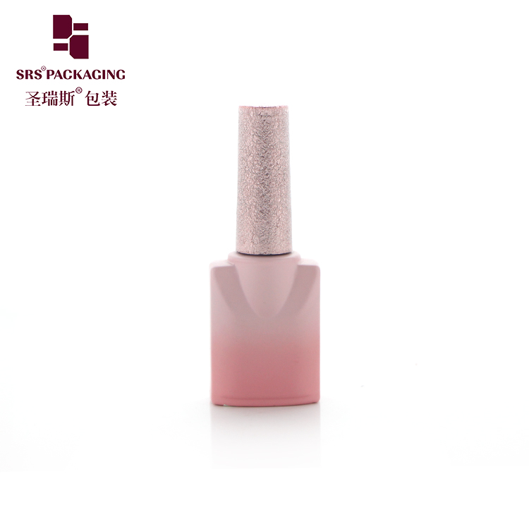 Empty Pink Nail Polish Bottle 10ml 1/3 oz Retangular Private Label Glass Bottle with Brush