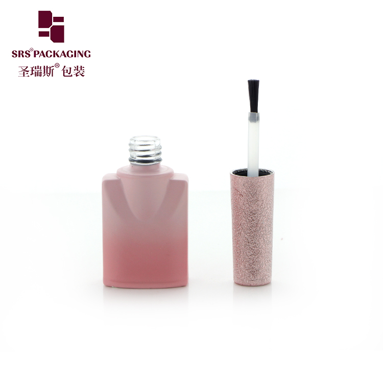 Empty Pink Nail Polish Bottle 10ml 1/3 oz Retangular Private Label Glass Bottle with Brush