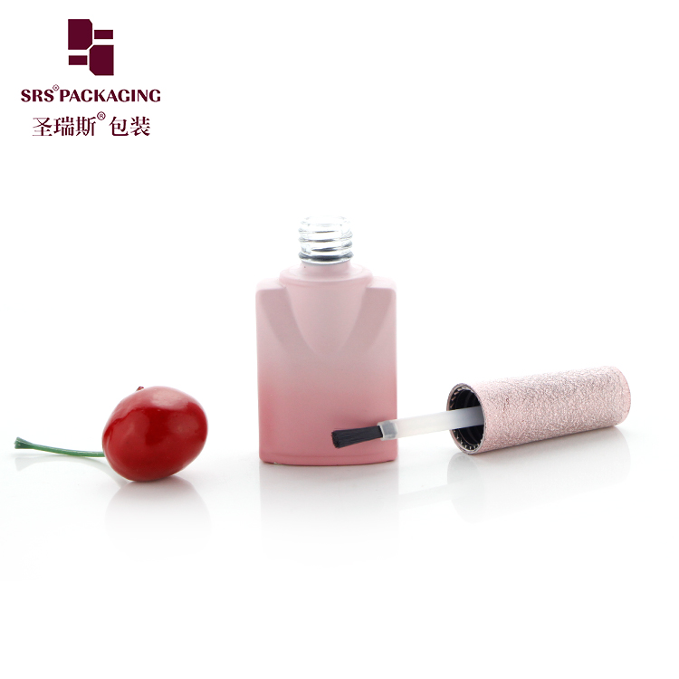 Empty Pink Nail Polish Bottle 10ml 1/3 oz Retangular Private Label Glass Bottle with Brush