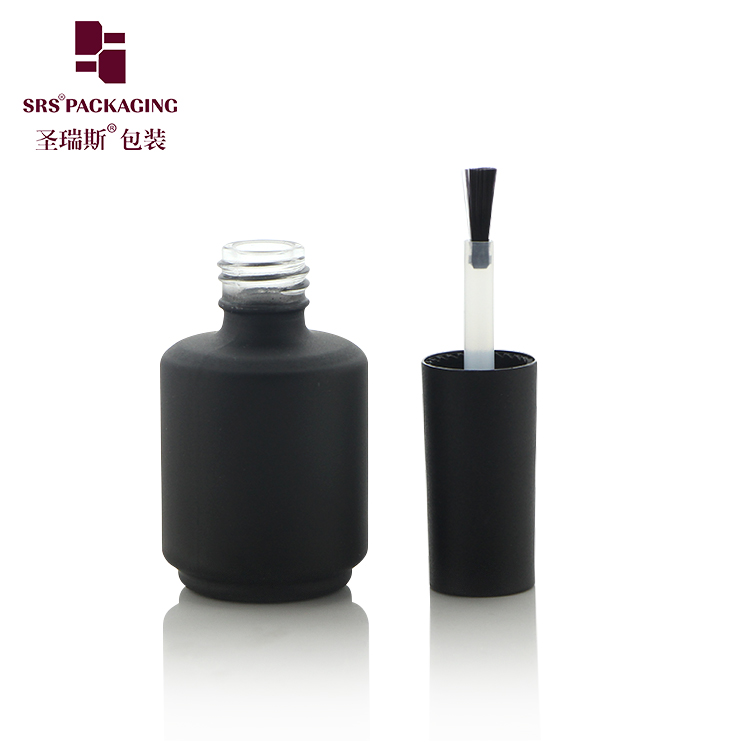 Round Shape 12ml Small Nail Polish Bottle Empty Black Glass Nail Polish Bottle With Brush