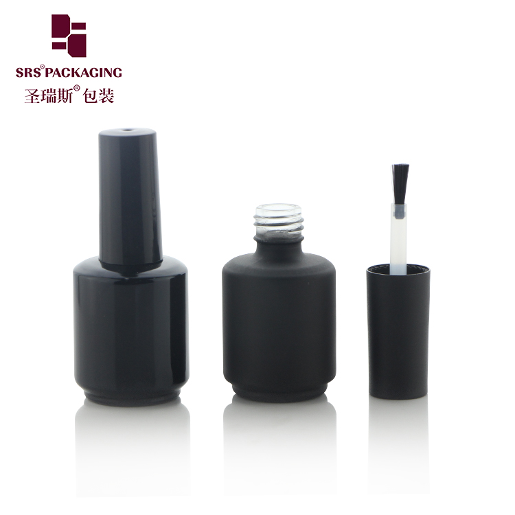 Round Shape 12ml Small Nail Polish Bottle Empty Black Glass Nail Polish Bottle With Brush