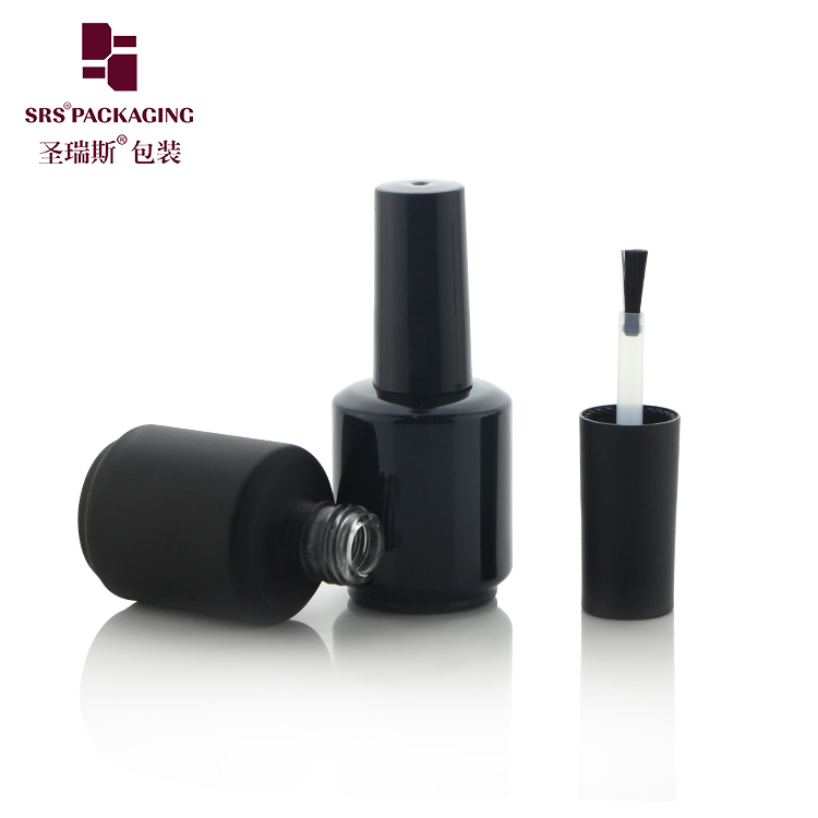 Round Shape 12ml Small Nail Polish Bottle Empty Black Glass Nail Polish Bottle With Brush