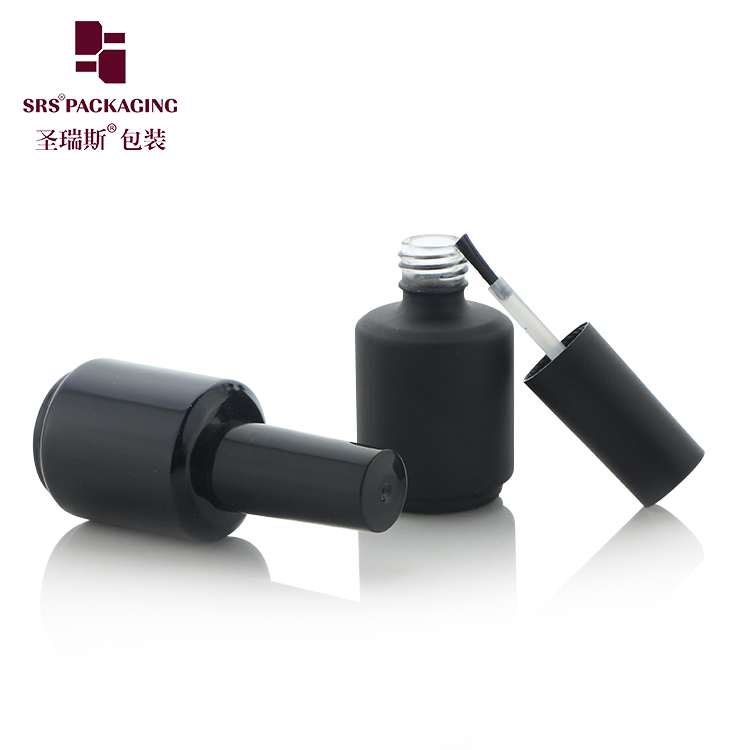 Round Shape 12ml Small Nail Polish Bottle Empty Black Glass Nail Polish Bottle With Brush