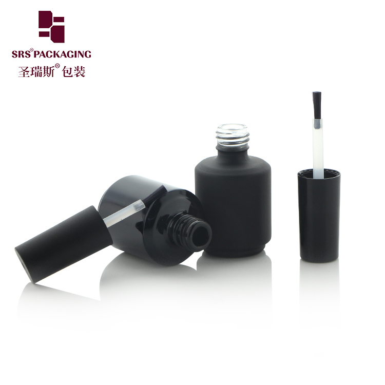 Round Shape 12ml Small Nail Polish Bottle Empty Black Glass Nail Polish Bottle With Brush