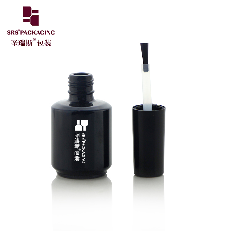 Custom Round 10ml Matte Black Transparent Empty Gel Nail Polish Bottle With Brush