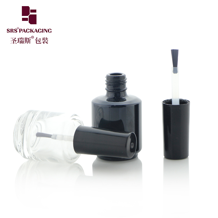 Custom Round 10ml Matte Black Transparent Empty Gel Nail Polish Bottle With Brush