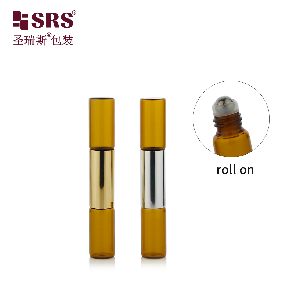 SGB2-5+5ML Clear Glass Bottle 15mm Diameter Tube Perfume Glass Container with 304 Stainless Steel Ball Double Bottle in One