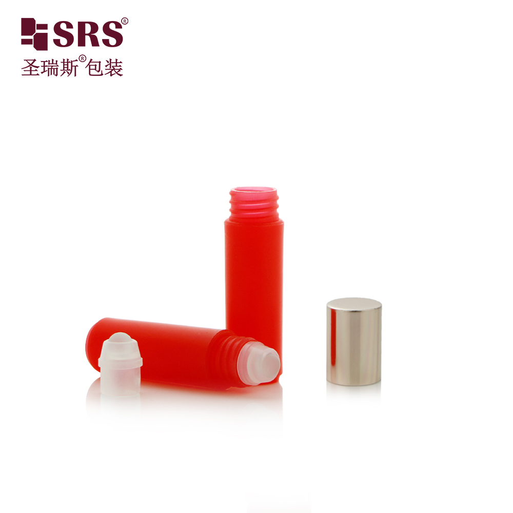 Eco-friendly PP Plastic Mini Round Empty Bright Perfume Sample Packaging Bottle with Steel Roller Ball Rose Gold Cap