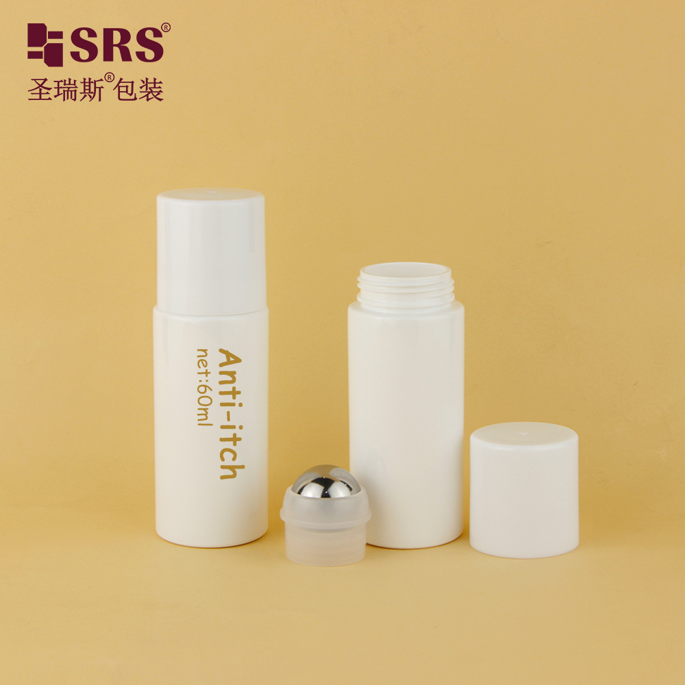 Empty 60ml White PET Plastic Eco friendly Bottle with Big Steel Metal Ball for Massage Gel