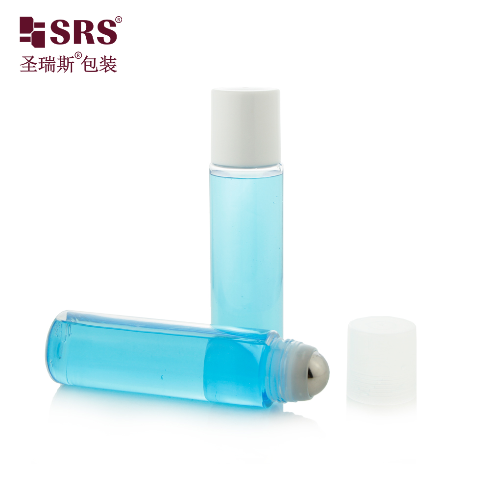 Glossy Finish Empty Clear Personal Care PET PCR Plastic Roller Bottle Container with Cool Metal Ball for Muscle Ease