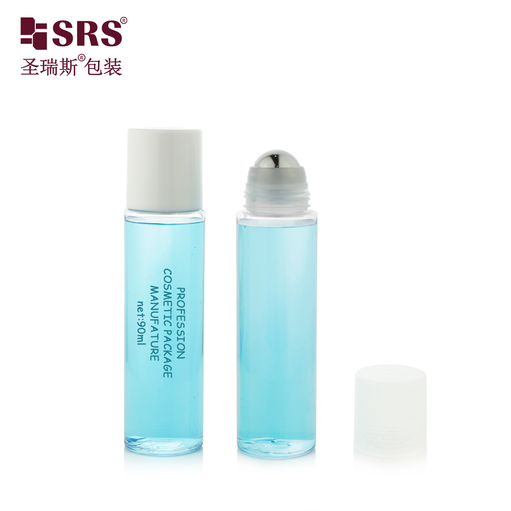 Glossy Finish Empty Clear Personal Care PET PCR Plastic Roller Bottle Container with Cool Metal Ball for Muscle Ease