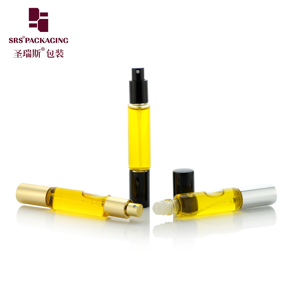 New Design Glass Perfume Roller Bottle 10ml Double Head Glass Spray Bottles Essential Oil Serum Bottle