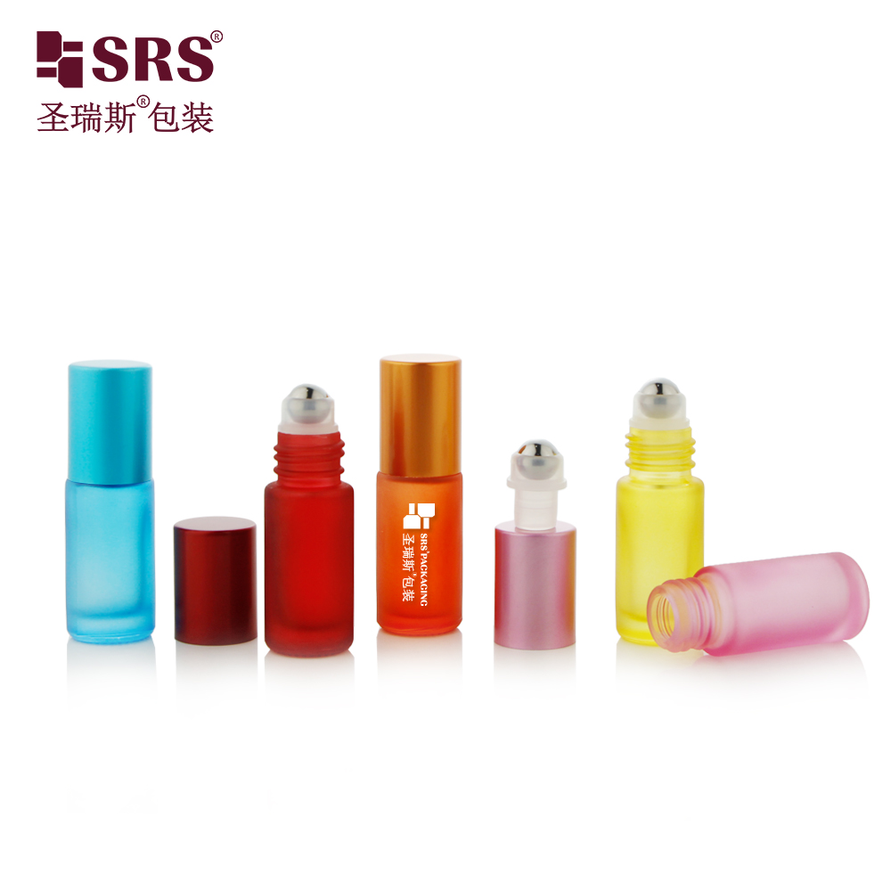 Empty Thick Wall Thick Bottom Coating Colorful Perfume Glass Bottle With Roller Ball