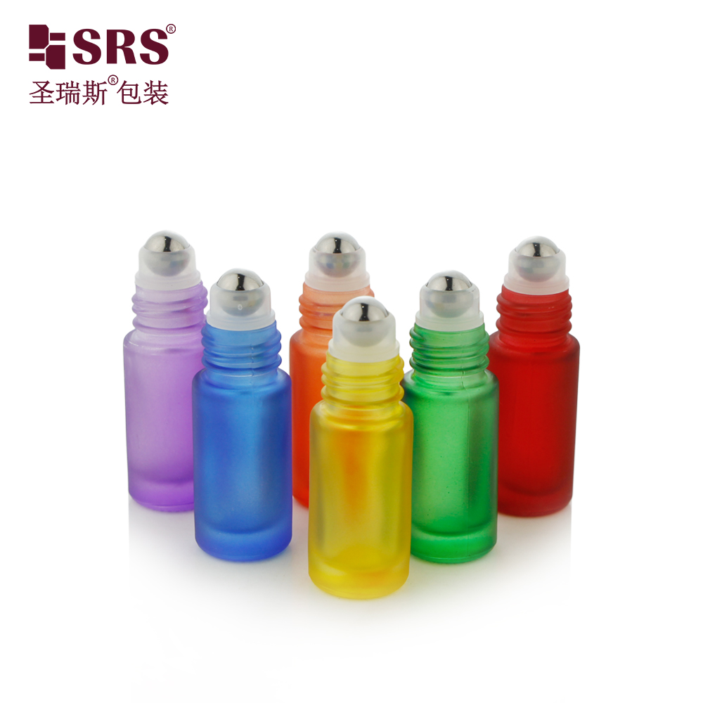 Empty Thick Wall Thick Bottom Coating Colorful Perfume Glass Bottle With Roller Ball