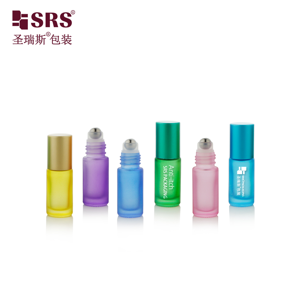 Empty Thick Wall Thick Bottom Coating Colorful Perfume Glass Bottle With Roller Ball