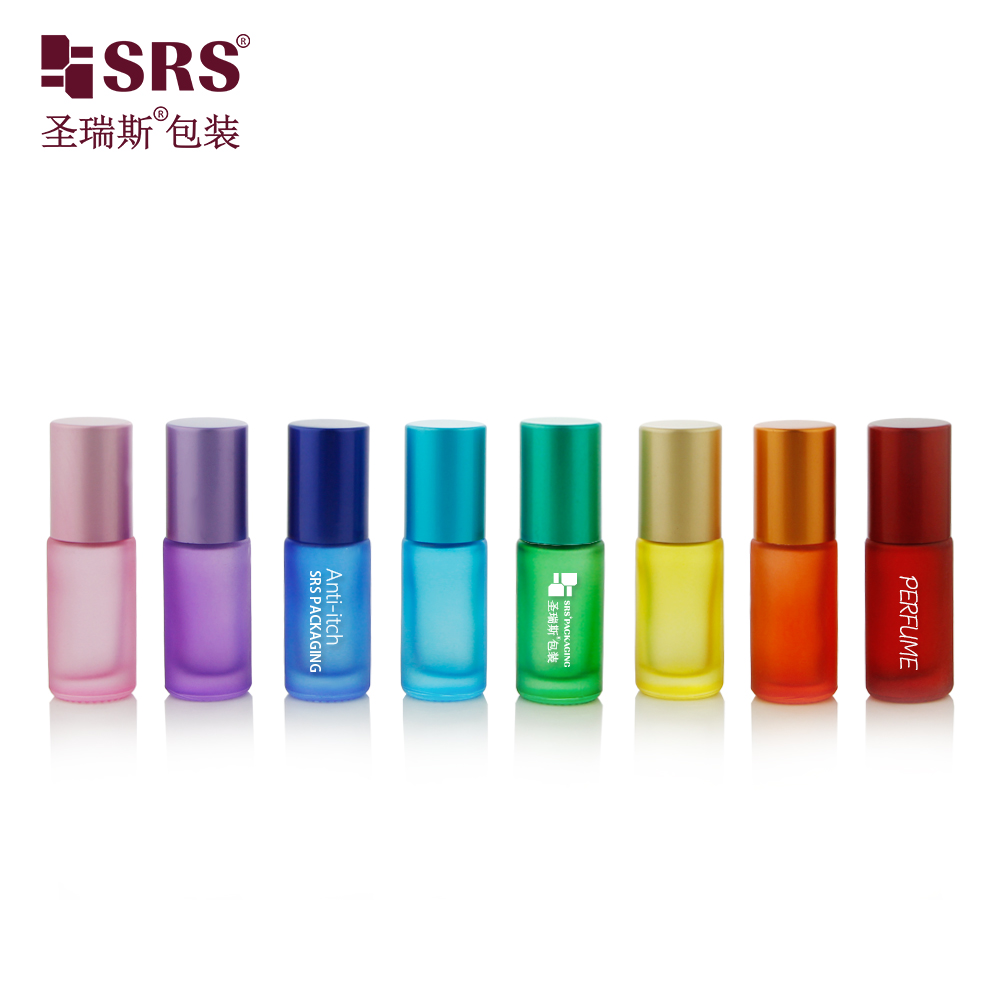 Empty Thick Wall Thick Bottom Coating Colorful Perfume Glass Bottle With Roller Ball