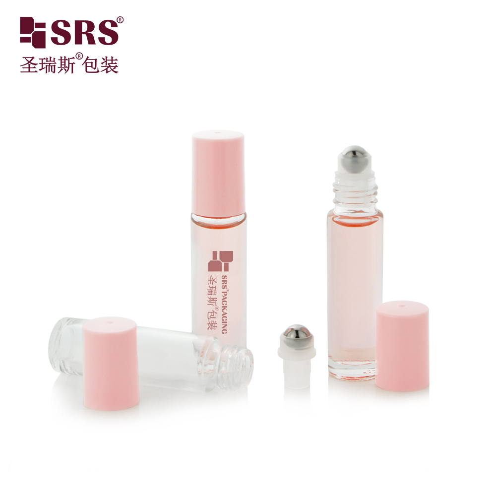 Transparent Clear Bottle Semi-transparent Pink Screw Cap Perfume Glass Roller Bottles 10ml