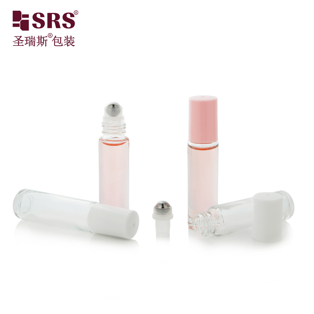 Transparent Clear Bottle Semi-transparent Pink Screw Cap Perfume Glass Roller Bottles 10ml