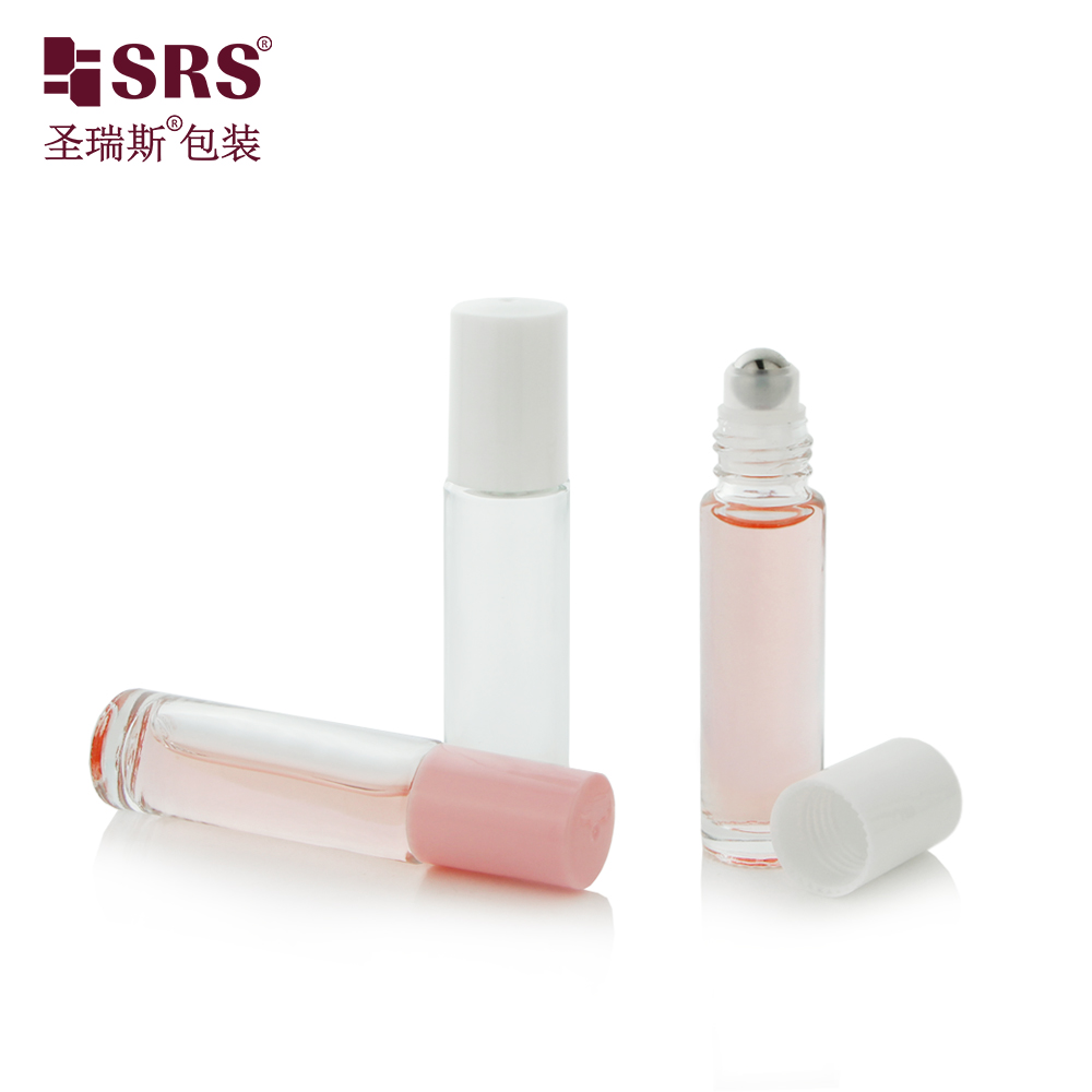 Transparent Clear Bottle Semi-transparent Pink Screw Cap Perfume Glass Roller Bottles 10ml