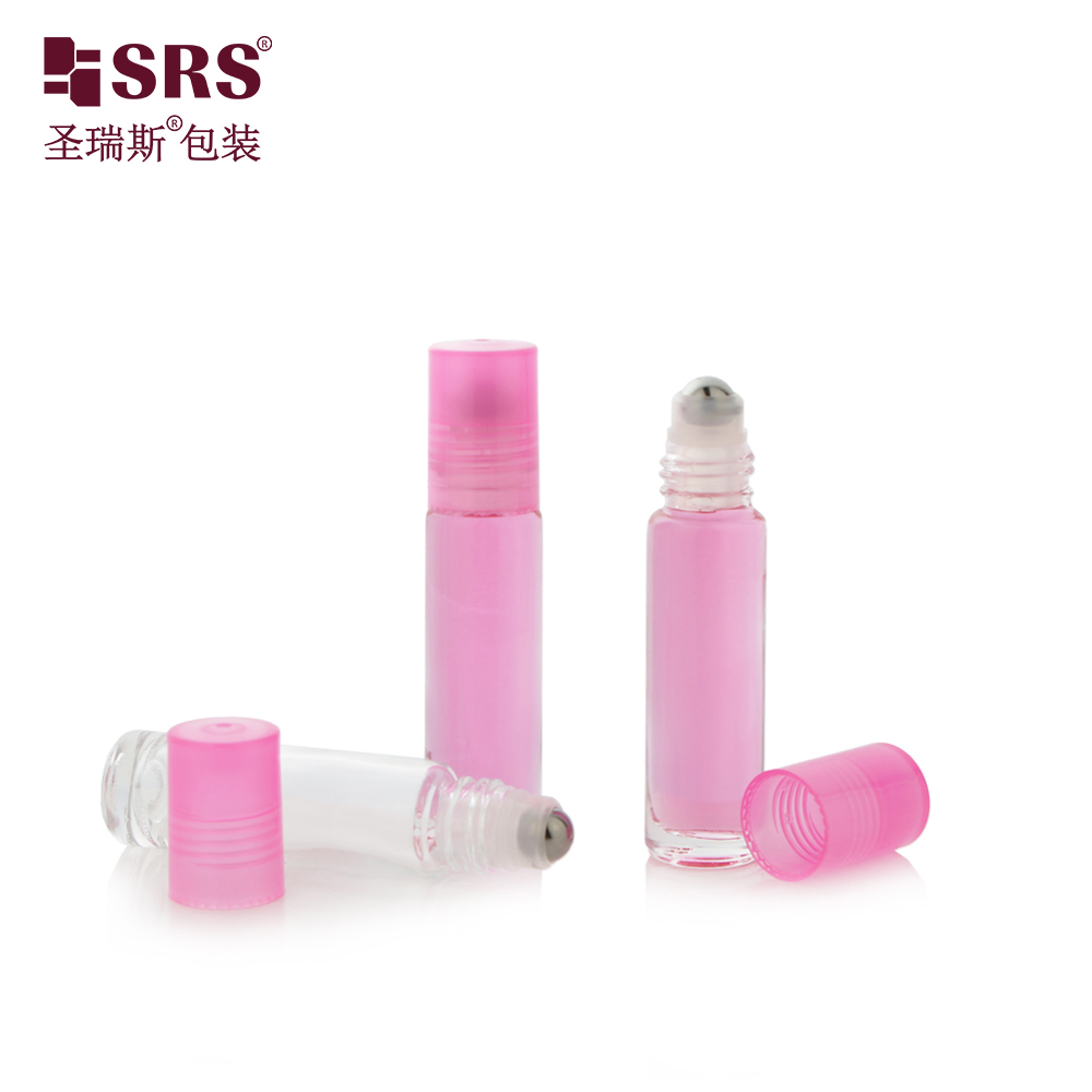 Transparent Clear Bottle Semi-transparent Pink Screw Cap Perfume Glass Roller Bottles 10ml